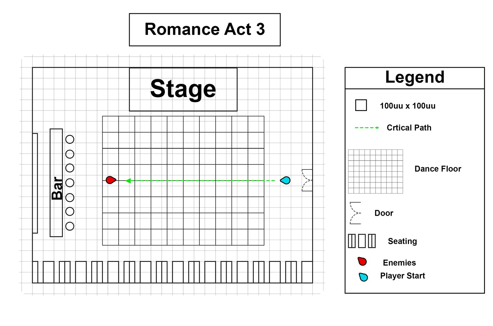Revised club map with dance floor and bar