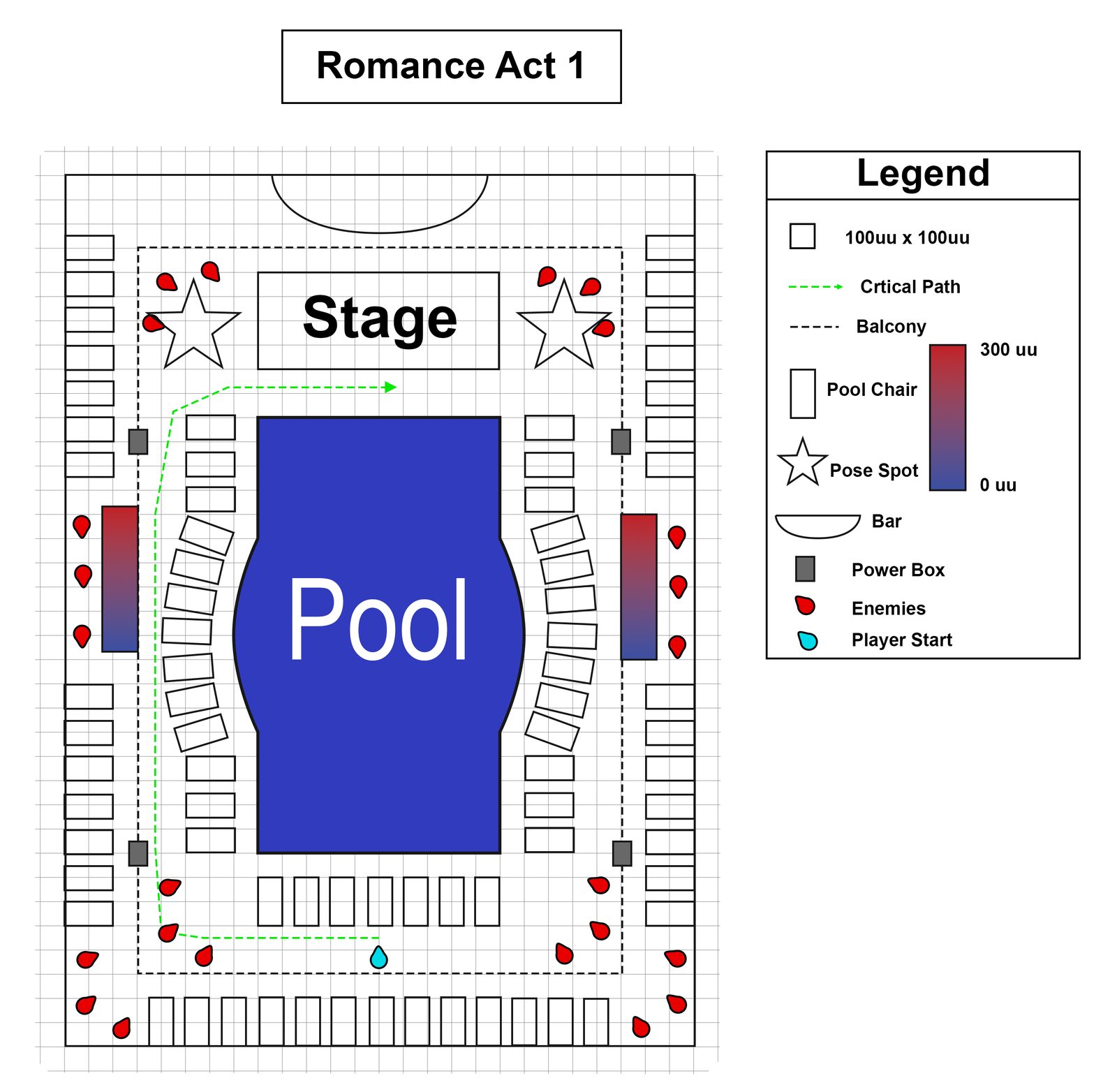 Revised deck map with stage, pose spots, and power boxes