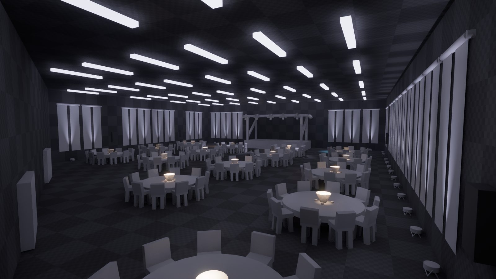 Blocked out and prelit dining hall