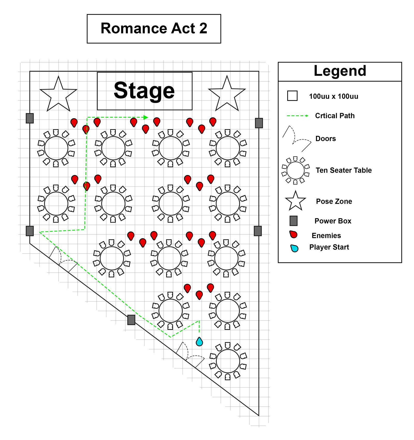 Revised dining hall map with stage and pose zones